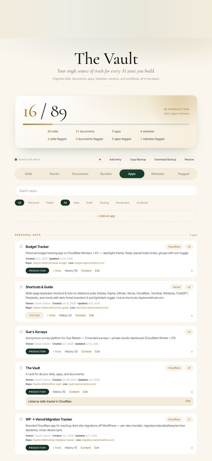 The Vault — AI asset tracker built by Clayton Method